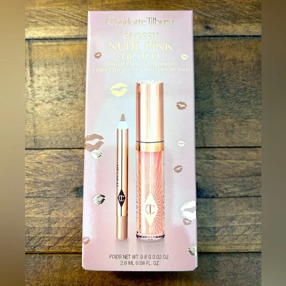 NIB Charlotte Tilbury Glossy Lip Duo in Nude Pink Travel Size Set. - Picture 1 of 3